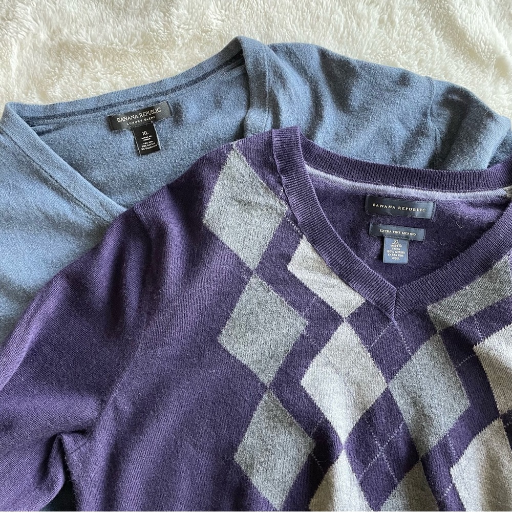 Banana Republic Sweater Men's XL Silk Cotton Cashmere Wool SET OF 2